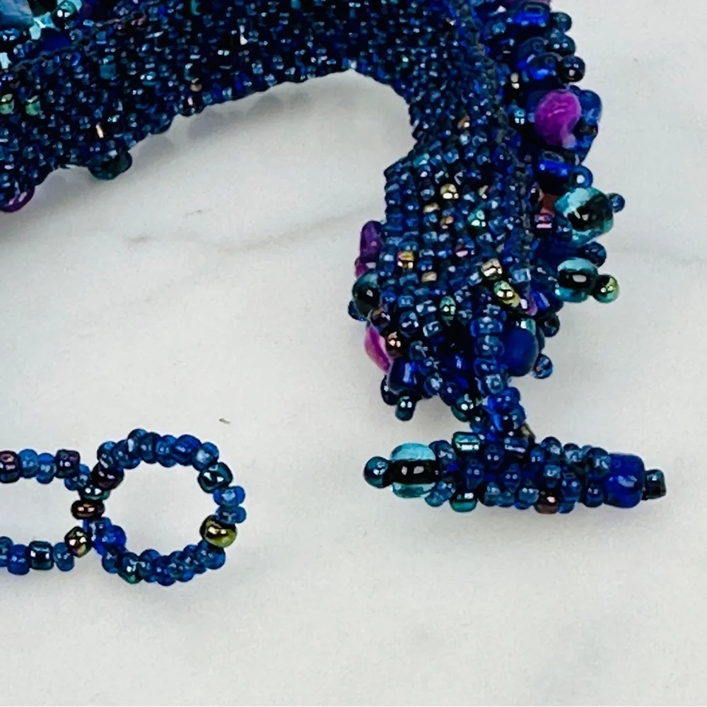 Purple and Blue Handmade Glass Bead Bracelet With Natural Stones Bead Stew 7”